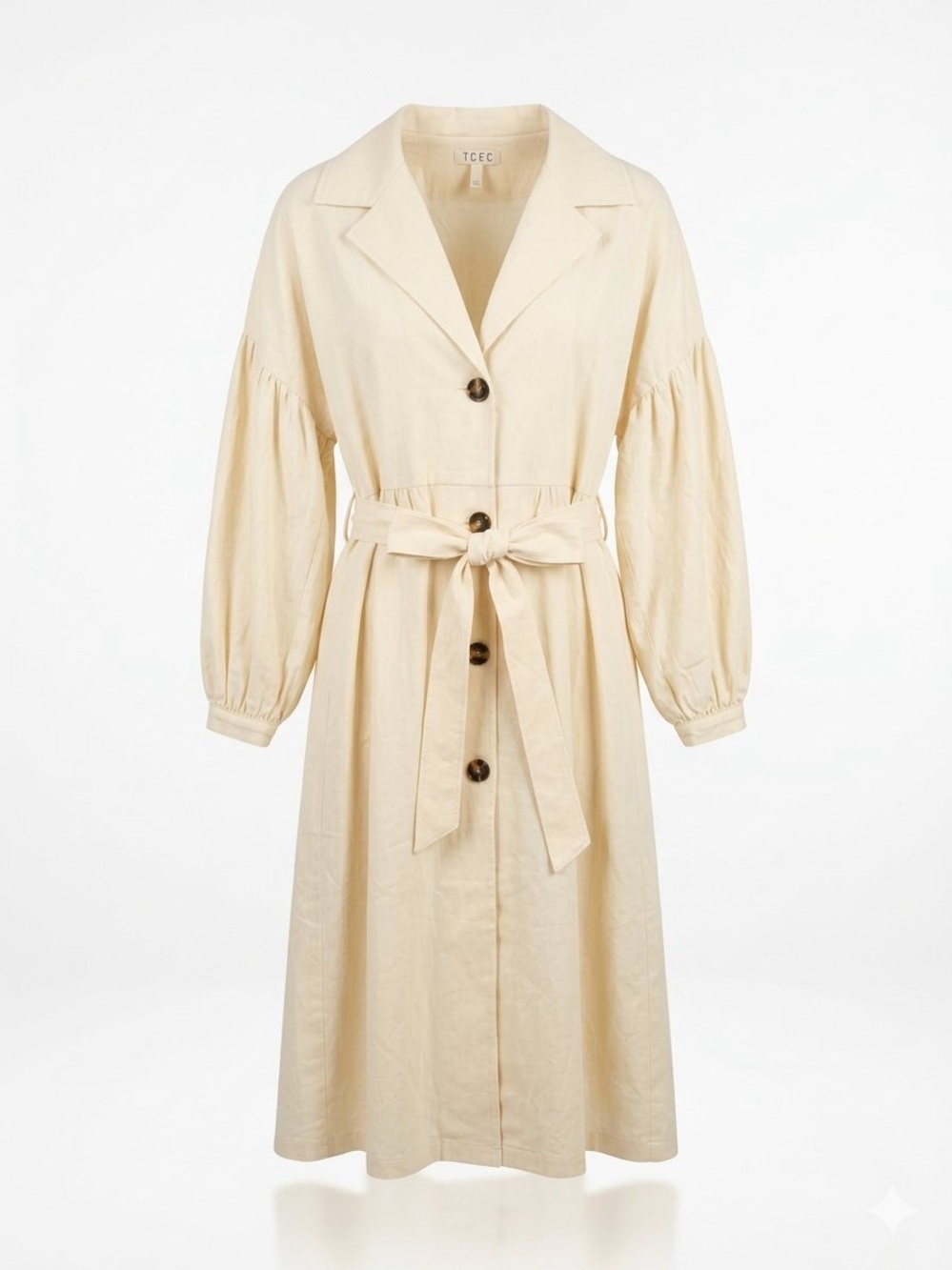 TCEC Cream Belted Button-Front Midi Dress/ S/ Ptp-19”/ length 43”